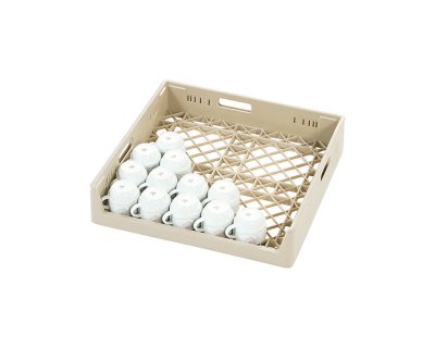 Beige servicekorg låg gavel ca 30-40 koppar/glas