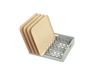 Grön brickkorg låg gavel för 9 brickor