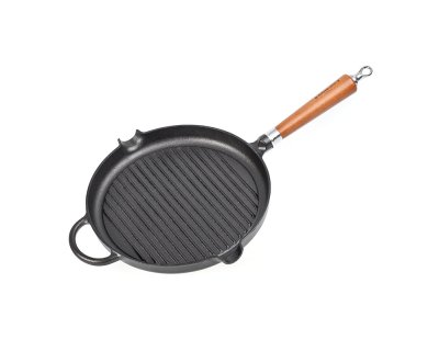 Grillpanna 28cm rund hällpipar brunlaserat skaft