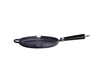 Grillpanna 28cm rund hällpipar svartlaserat skaft
