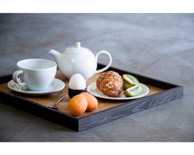 Serveringsbricka Linoljad ek/svart ram 40x40cm