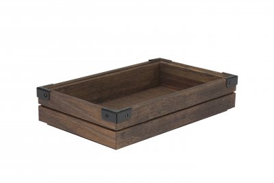 Stapelbar låda GN1/4 brun med metallhörn Höjd4cm