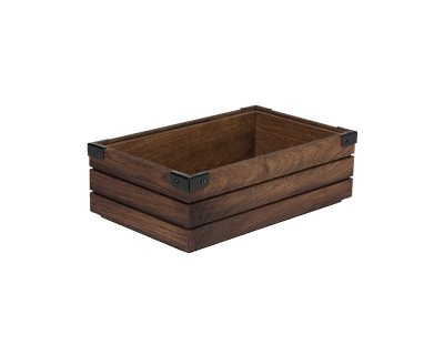 Stapelbar låda GN1/4 brun med metallhörn Höjd8cm