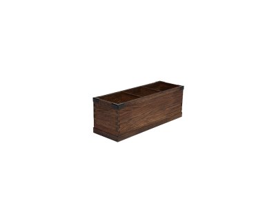 Bestickbox med tre fack brun med metallhörn 10-15 bestick